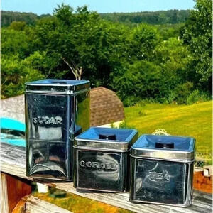 Kreamer Ware Vintage 1950s. Metal Chrome‎ Kitchen Canister Set Coffee Tea…